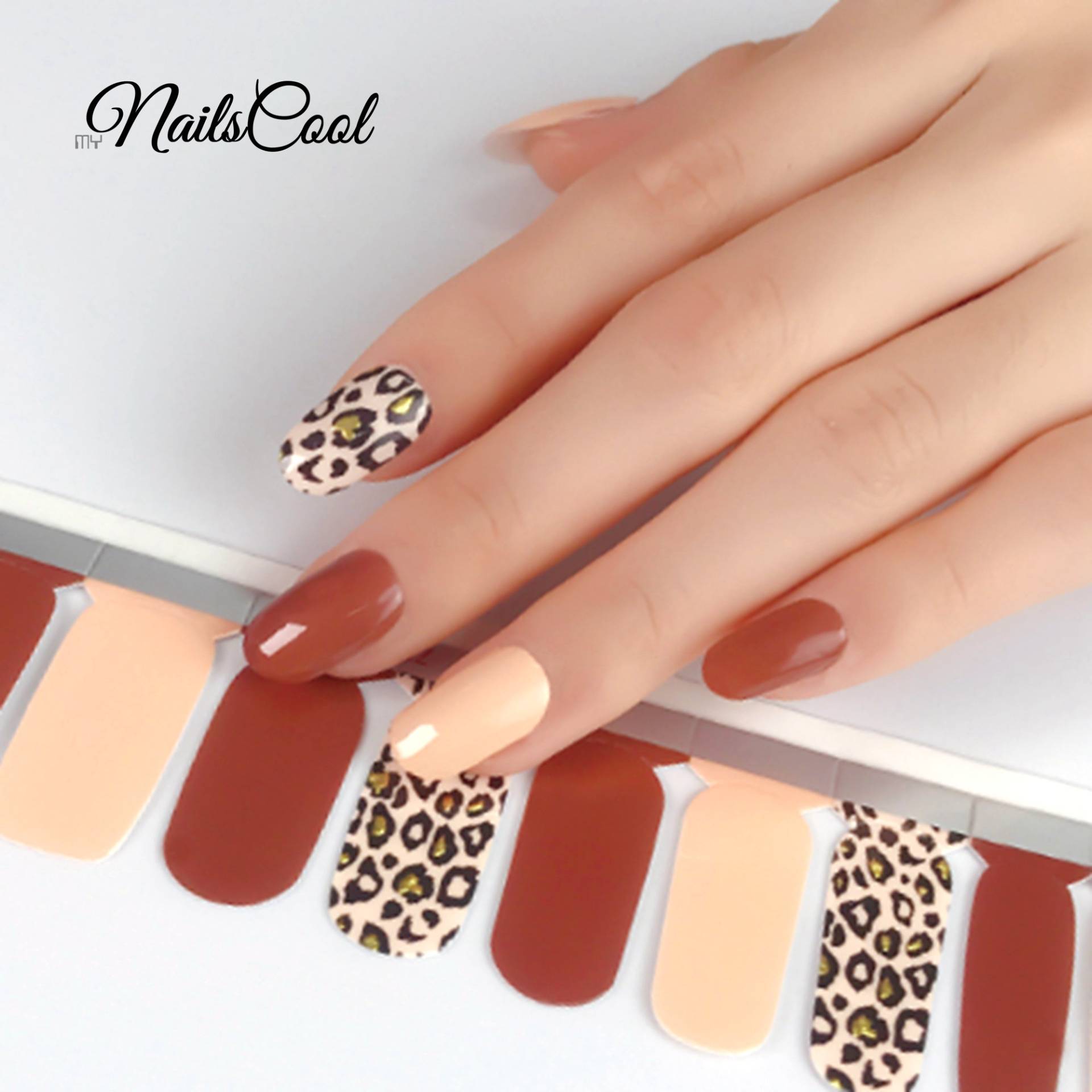 Rostbraun & Apricot Farbe Leopard Echte Nagellack Streifen Nailart Wraps Street Art 20 3D Gold von myNailsCool