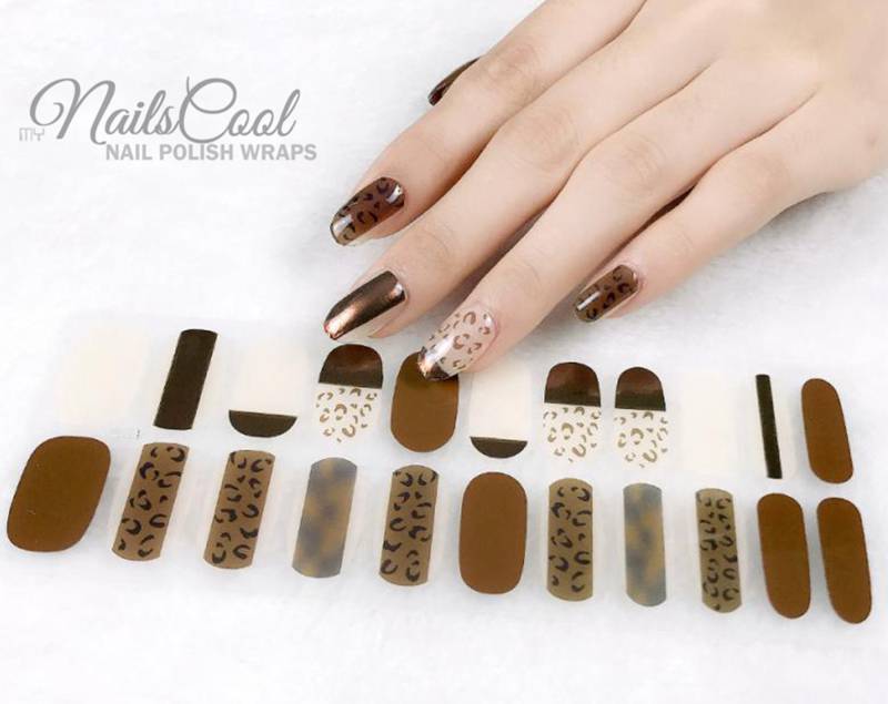 Schokoladenbraun Farbe 3D Chrom Bronze Echte Nagellack Streifen Nailart Wraps Street Art Design Leopard 22 Strips von myNailsCool