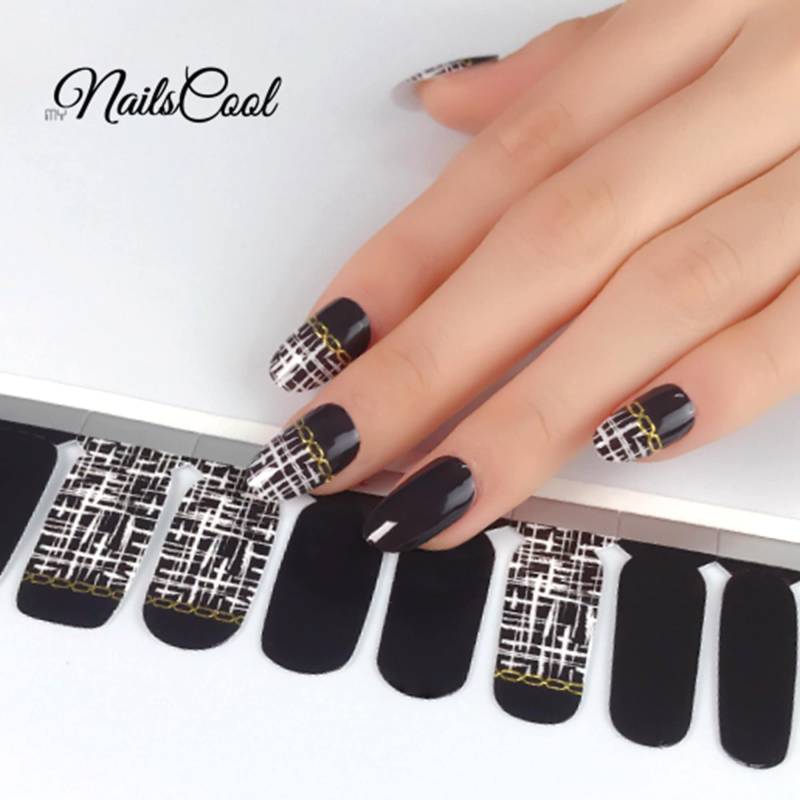 Schwarz & Weiß Farbe 3D Gold Kette Echte Nagellack Streifen Nail Art Wraps Street Art 20 Muster Design von myNailsCool