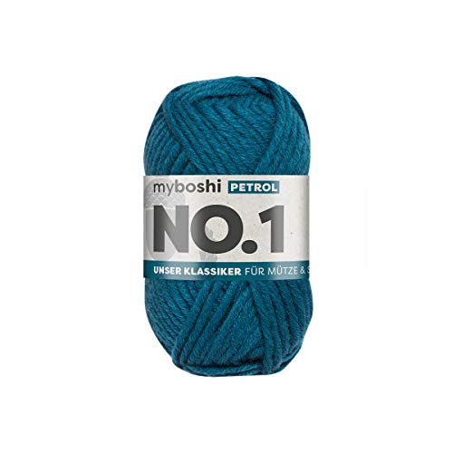 myboshi No.1 Wolle zum Häkeln und Stricken, Schnellstrickgarn, langlebige Mützenwolle, Strickwolle, Häkelwolle, mulesing-frei, 50g, Ll 55m Blau (Petrol) 1 Knäuel von myboshi