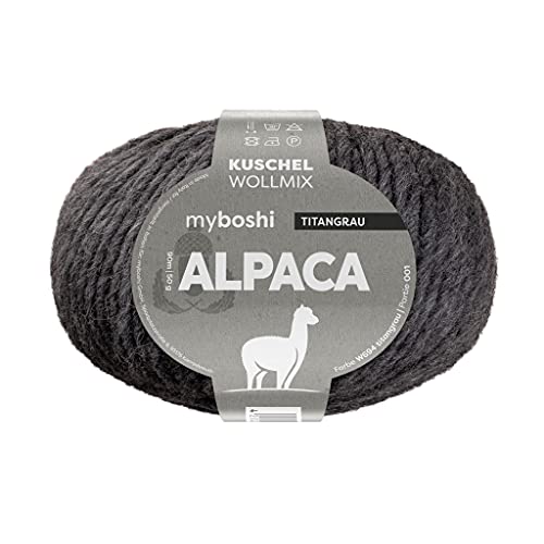 myboshi Alpaca-Wolle zum Häkeln/Stricken, temperaturregulierend, angenehm weich, für Damenoberbekleidung Grau (Titangrau) 1 Knäuel von myboshi