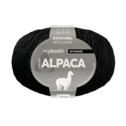 myboshi Alpaca-Wolle zum Häkeln/Stricken, temperaturregulierend, angenehm weich, für Damenoberbekleidung Schwarz (Schwarz) 1 Knäuel von myboshi