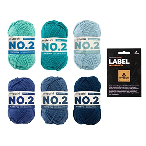 myboshi Blue Lagoon Wollpaket, No.2 Wolle in Blautönen, mit original Label, All-in-one-Paket, 6 Knäuel x 50g, Lauflänge 100m, zum Häkeln, Stricken, Babywolle, Blautöne 6 Knäuel von myboshi