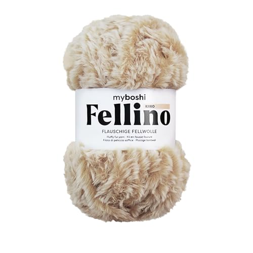 myboshi Fellino, flauschige Fellwolle, zum Häkeln und Stricken, Teddywolle in Felloptik, super bulky, 100g, Ll 65m Beige (Kiiro) 1 Knäuel von myboshi