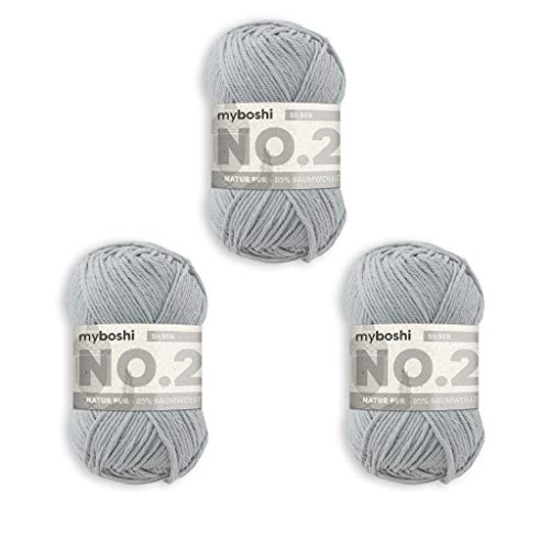 myboshi Häkel- und Strickgarn | Modell: No.2 mit Kapokfaser | Leichtes Garn | 3-Pack Ball Garn | Silber 2930 von myboshi