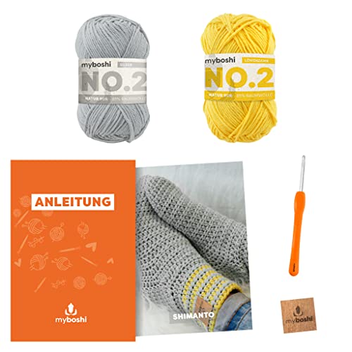 myboshi Häkelset Socken Shimanto, Häkelset für Anfänger, inkl. No.2 Wolle, Häkelnadel und Anleitung, Label, Häkelpaket, 85% Baumwolle, 15% Kapok Gelb mit Häkelnadel myboshi Häkelset Socken Shimanto, Häkelset für Anfänger, inkl. No.2 Wolle, Häkelnadel und Anleitung, Label, Häkelpaket, 85% Baumwolle, 15% Kapok Gelb mit Häkelnadel von myboshi