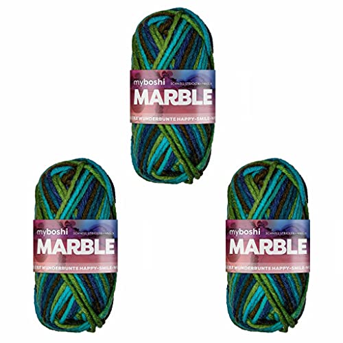 myboshi Marble: unsere wunderbunte Happy-Smile-Wolle, mit Farbverlauf, Ökotex-zertifiziert, 50g, Ll 55m Blau (Grace) 3 Knäuel von myboshi