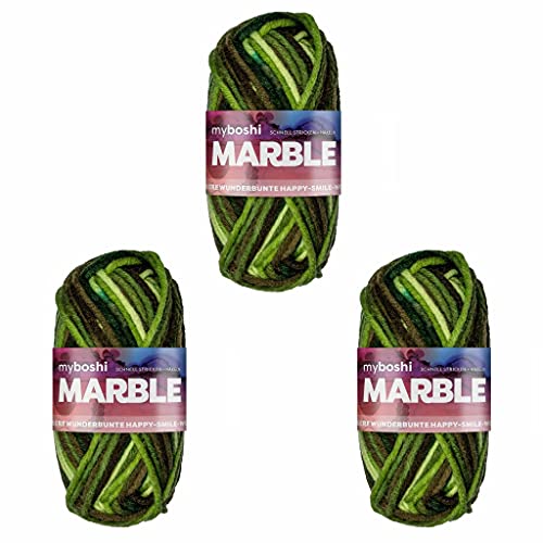 myboshi Marble: unsere wunderbunte Happy-Smile-Wolle, mit Farbverlauf, Ökotex-zertifiziert, 50g, Ll 55m Grün (Chipper) 3 Knäuel von myboshi