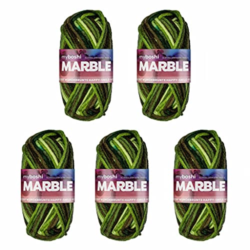 myboshi Marble: unsere wunderbunte Happy-Smile-Wolle, mit Farbverlauf, Ökotex-zertifiziert, 50g, Ll 55m Grün (Chipper) 5 Knäuel von myboshi