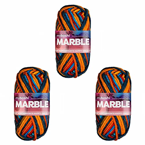 myboshi Marble: unsere wunderbunte Happy-Smile-Wolle, mit Farbverlauf, Ökotex-zertifiziert, 50g, Ll 55m Orange (Rainbow) 3 Knäuel von myboshi