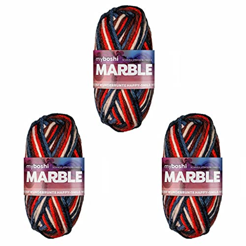 myboshi Marble: unsere wunderbunte Happy-Smile-Wolle, mit Farbverlauf, Ökotex-zertifiziert, 50g, Ll 55m Rot (Auris) 3 Knäuel von myboshi