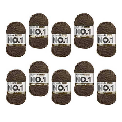 myboshi No.1-Wolle zum Häkeln und Stricken, Schnellstrickgarn, langlebige Mützenwolle, Mulesing-frei, 50g, Ll 55m Braun (Kakao) 10 Knäuel von myboshi