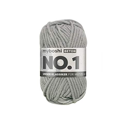 myboshi No.1 Wolle zum Häkeln und Stricken, Schnellstrickgarn, langlebige Mützenwolle, Strickwolle, Häkelwolle, mulesing-frei, 50g, Ll 55m Grau (Beton) 1 Knäuel von myboshi