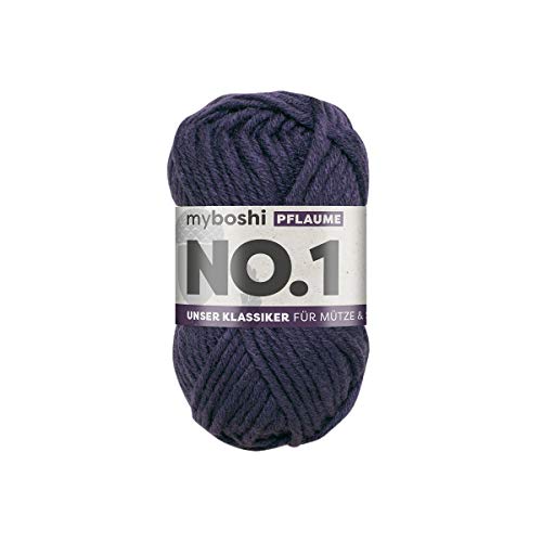 myboshi No.1 Wolle zum Häkeln und Stricken, Schnellstrickgarn, langlebige Mützenwolle, Strickwolle, Häkelwolle, mulesing-frei, 50g, Ll 55m Lila (Pflaume) 1 Knäuel von myboshi