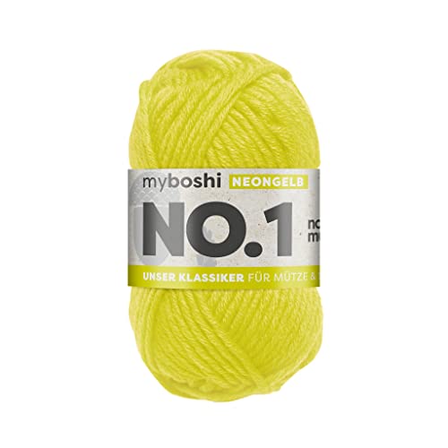 myboshi No.1 Wolle zum Häkeln und Stricken, Schnellstrickgarn, langlebige Mützenwolle, Strickwolle, Häkelwolle, mulesing-frei, 50g, Ll 55m Neongelb 1 Knäuel von myboshi