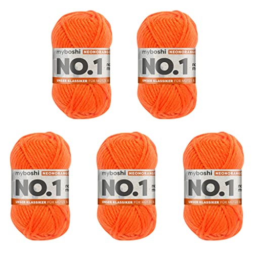 myboshi No.1 Wolle zum Häkeln und Stricken, Schnellstrickgarn, langlebige Mützenwolle, Strickwolle, Häkelwolle, mulesing-frei, 50g, Ll 55m Neonorange 5 Knäuel myboshi No.1 Wolle zum Häkeln und Stricken, Schnellstrickgarn, langlebige Mützenwolle, Strickwolle, Häkelwolle, mulesing-frei, 50g, Ll 55m Neonorange 5 Knäuel von myboshi