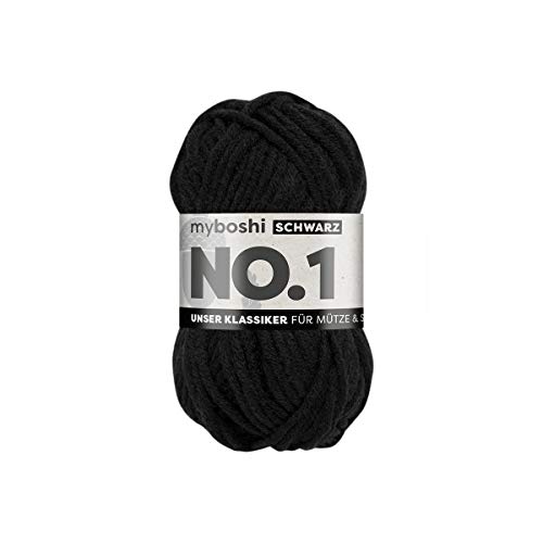 myboshi No.1 Wolle zum Häkeln und Stricken, Schnellstrickgarn, langlebige Mützenwolle, Strickwolle, Häkelwolle, mulesing-frei, 50g, Ll 55m Schwarz (Schwarz) 1 Knäuel von myboshi