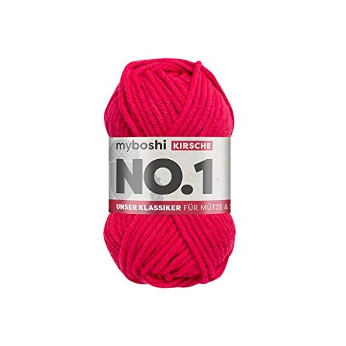 myboshi No.1 Wolle zum Häkeln und Stricken, Schnellstrickgarn, langlebige Mützenwolle, Strickwolle, Häkelwolle, mulesing-frei, 50g, Ll 55m Rot (Kirsche) 1 Knäuel von myboshi