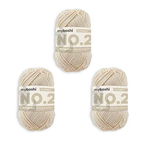 myboshi Häkel- und Strickgarn | Modell: No.2 mit Kapokfaser | Leichtes Garn | 3-Pack Ball Garn | 2920 Elfenbein von myboshi