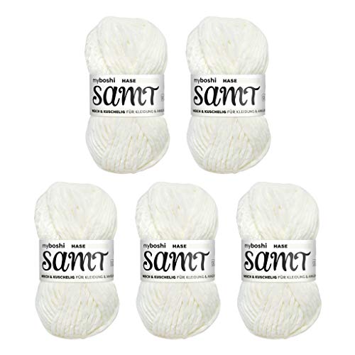 myboshi Samt, 100% Chenille-Garn, Creme - Hase, 100g, 100m, 5 Knäuel, Wolle zum Häkeln und Stricken, XXL-Knäuel, Amigurumigarn, Samtig weich von myboshi