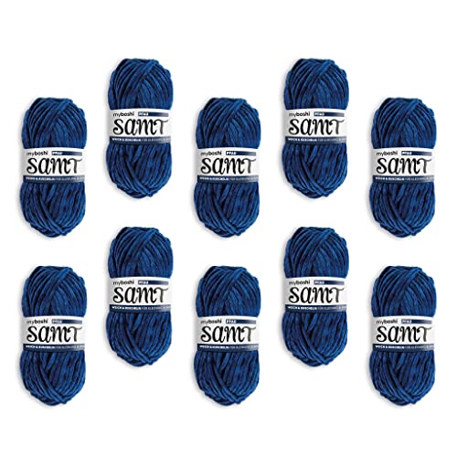 myboshi Samt Wolle zum Häkeln und Stricken, weiche Chenille Wolle im XXL-Knäuel, perfekt für Amigurumi und Kissen, 100% Flauschige Polyester, 100g, Ll 100m Blau (Pfau) 10 Knäuel von myboshi