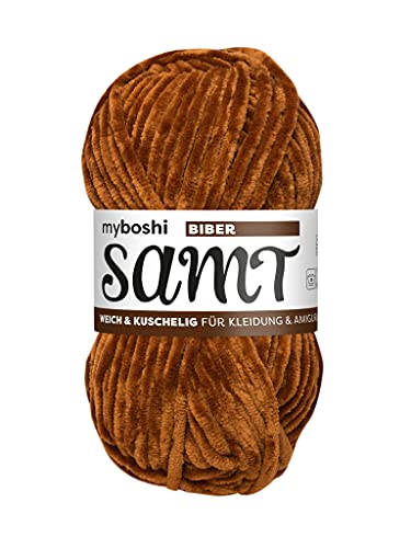 myboshi Samt Wolle zum Häkeln und Stricken, weiche Chenille Wolle im XXL-Knäuel, perfekt für Amigurumi und Kissen, 100% Flauschige Polyester, 100g, Ll 100m Braun (Biber) 1 Knäuel von myboshi