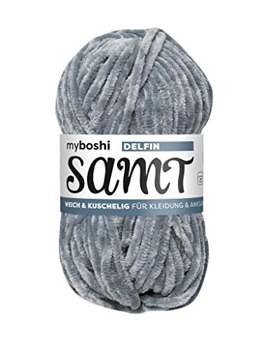 myboshi Samt Wolle zum Häkeln und Stricken, weiche Chenille Wolle im XXL-Knäuel, perfekt für Amigurumi und Kissen, 100% Flauschige Polyester, 100g, Ll 100m Grau (Delfin) 1 Knäuel von myboshi