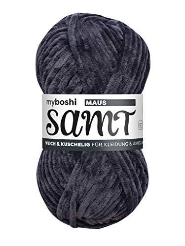 myboshi Samt Wolle zum Häkeln und Stricken, weiche Chenille Wolle im XXL-Knäuel, perfekt für Amigurumi und Kissen, 100% Flauschige Polyester, 100g, Ll 100m Grau (Maus) 1 Knäuel von myboshi