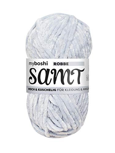 myboshi Samt Wolle zum Häkeln und Stricken, weiche Chenille Wolle im XXL-Knäuel, perfekt für Amigurumi und Kissen, 100% Flauschige Polyester, 100g, Ll 100m Grau (Robbe) 1 Knäuel von myboshi