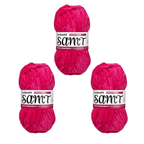 myboshi Samt Wolle zum Häkeln und Stricken, weiche Chenille Wolle im XXL-Knäuel, perfekt für Amigurumi und Kissen, 100% Flauschige Polyester, 100g, Ll 100m Rosa (Seestern) 3 Knäuel von myboshi