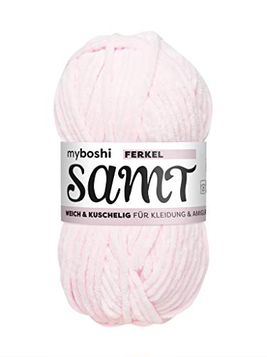 myboshi Samt Wolle zum Häkeln und Stricken, weiche Chenille Wolle im XXL-Knäuel, perfekt für Amigurumi und Kissen, 100% Flauschige Polyester, 100g, Ll 100m Rosa (Ferkel) 1 Knäuel von myboshi