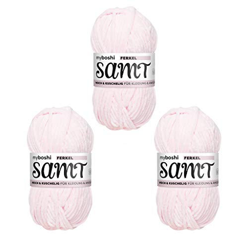 myboshi Samt Wolle zum Häkeln und Stricken, weiche Chenille Wolle im XXL-Knäuel, perfekt für Amigurumi und Kissen, 100% Flauschige Polyester, 100g, Ll 100m Rosa (Ferkel) 3 Knäuel von myboshi