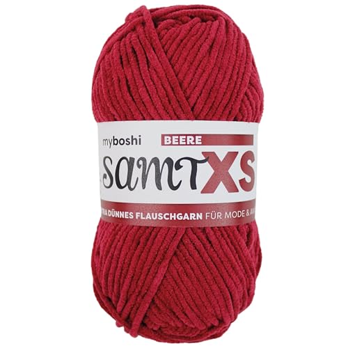 myboshi Samt XS, flauschiges, dünnes Chenillegarn, zum Häkeln und Stricken, für Mini-Amigurumi, Accessoires und Bekleidung, 50g, Ll 90m, Rot (Beere) 1 Knäuel von myboshi