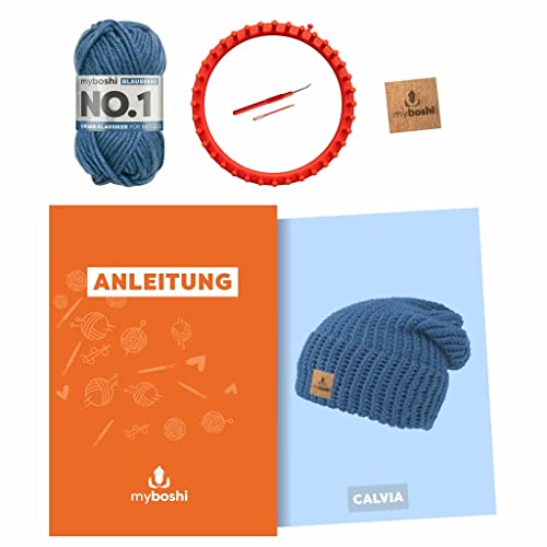 myboshi Strickring-Set Mütze Calvia, inkl. No.1-Wolle, Strickring, Anleitung, Wolle und Label, Strickringpaket, für Anfänger geeignet, Loom-Set 30% Merinowolle Blau mit Strickring myboshi Strickring-Set Mütze Calvia, inkl. No.1-Wolle, Strickring, Anleitung, Wolle und Label, Strickringpaket, für Anfänger geeignet, Loom-Set 30% Merinowolle Blau mit Strickring von myboshi