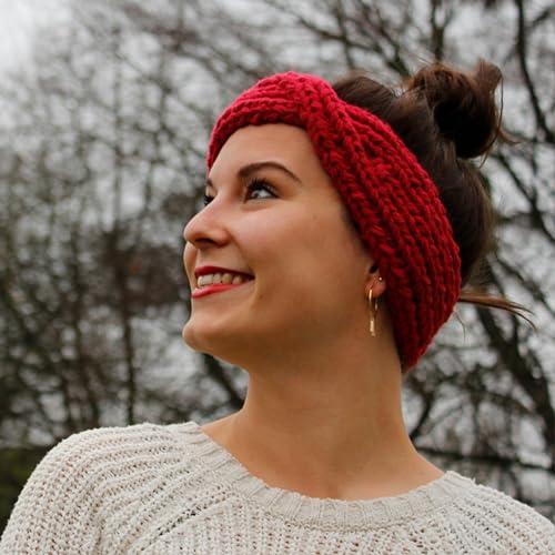 myboshi Strickring-Set Stirnband Arona, inkl. No.1-Wolle, Strickring, Anleitung, Wolle und Label, Strickringpaket, für Anfänger geeignet, Loom-Set 30% Merinowolle Rot mit Strickring von myboshi