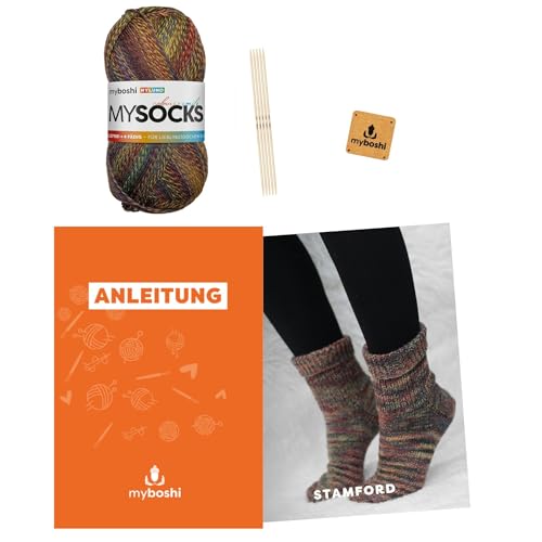 myboshi Strickset Socken Stamford, inkl. mysocks, 4-fädige Sockenwolle, Nadelspiel, Anleitung Label, 75% Schurwolle, 25% Polyamid Nylund mit Nadelspiel von myboshi