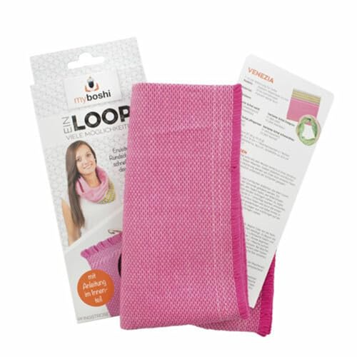 myboshi Webloop, Stoff zum Anhäkeln und Anstricken, Verbindung aus Stoff und Wolle, Webschal Rosa (Pfingstrose) 1 Loop von myboshi