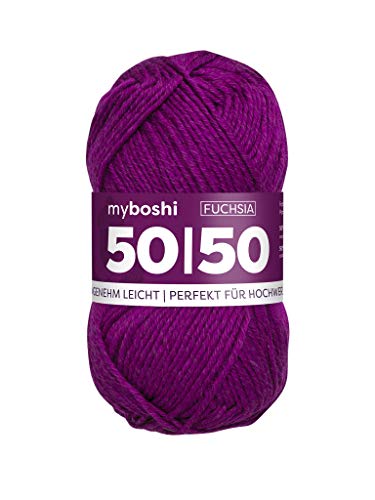 myboshi 50/50-Ganzjahres-Wolle aus Baum- und Merinowolle, für Oberbekleidung geeignet, Mulesing-frei, hochwertiges Häkel-/Strickgarn, 50g, Ll 110m Rosa (Fuchsia) 1 Knäuel von myboshi