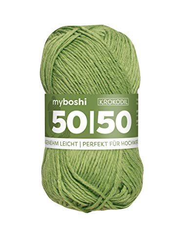 myboshi 50/50-Ganzjahres-Wolle aus Baum- und Merinowolle, für Oberbekleidung geeignet, Mulesing-frei, hochwertiges Häkel-/Strickgarn, 50g, Ll 110m Grün (Krokodil) 1 Knäuel von myboshi