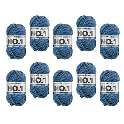 myboshi No.1 Wolle zum Häkeln und Stricken, Schnellstrickgarn, langlebige Mützenwolle, Strickwolle, Häkelwolle, mulesing-frei, 50g, Ll 55m Blau (Blaubeere) 10 Knäuel von myboshi