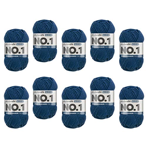 myboshi No.1 Wolle zum Häkeln und Stricken, Schnellstrickgarn, langlebige Mützenwolle, Strickwolle, Häkelwolle, mulesing-frei, 50g, Ll 55m Blau (Marine) 10 Knäuel von myboshi