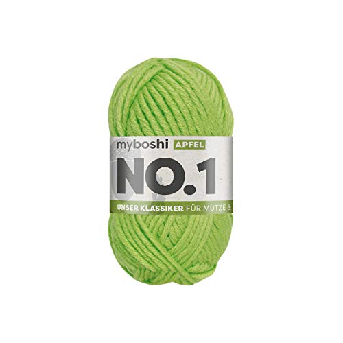 myboshi No.1 Wolle zum Häkeln und Stricken, Schnellstrickgarn, langlebige Mützenwolle, Strickwolle, Häkelwolle, mulesing-frei, 50g, Ll 55m Grün (Apfel) 1 Knäuel von myboshi