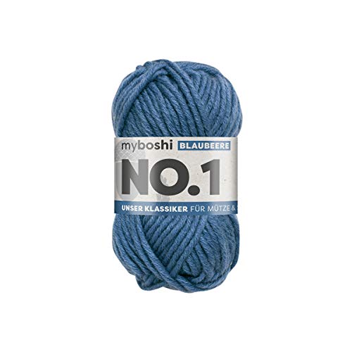 myboshi No.1 Wolle zum Häkeln und Stricken, Schnellstrickgarn, langlebige Mützenwolle, Strickwolle, Häkelwolle, mulesing-frei, 50g, Ll 55m Blau (Blaubeere) 1 Knäuel von myboshi