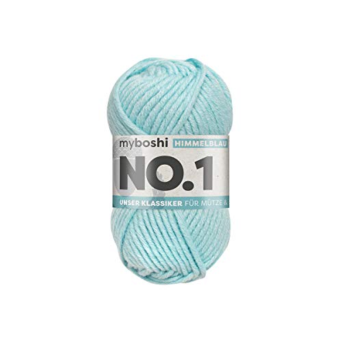 myboshi No.1 Wolle zum Häkeln und Stricken, Schnellstrickgarn, langlebige Mützenwolle, Strickwolle, Häkelwolle, mulesing-frei, 50g, Ll 55m Blau (Himmelblau) 1 Knäuel von myboshi