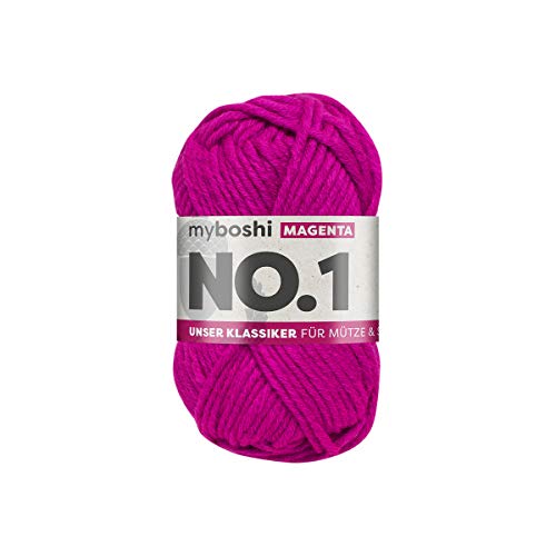 myboshi No.1 Wolle zum Häkeln und Stricken, Schnellstrickgarn, langlebige Mützenwolle, Strickwolle, Häkelwolle, mulesing-frei, 50g, Ll 55m Rosa (Magenta) 1 Knäuel von myboshi