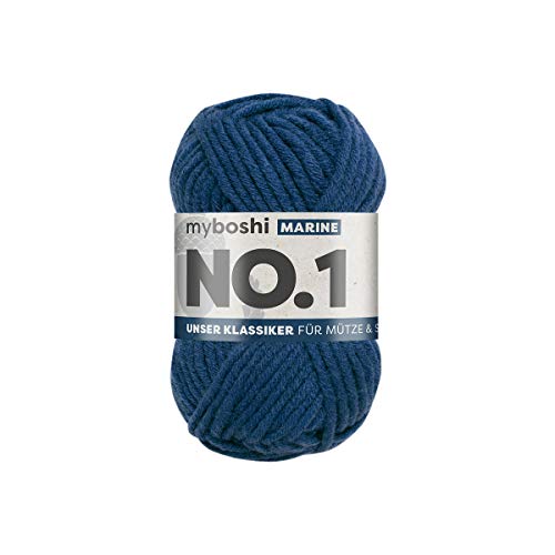 myboshi No.1 Wolle zum Häkeln und Stricken, Schnellstrickgarn, langlebige Mützenwolle, Strickwolle, Häkelwolle, mulesing-frei, 50g, Ll 55m Blau (Marine) 1 Knäuel von myboshi