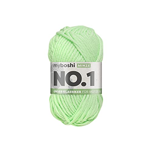 myboshi No.1 Wolle zum Häkeln und Stricken, Schnellstrickgarn, langlebige Mützenwolle, Strickwolle, Häkelwolle, mulesing-frei, 50g, Ll 55m Grün (Minze) 1 Knäuel von myboshi