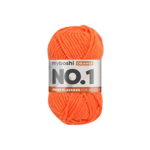 myboshi No.1 Wolle zum Häkeln und Stricken, Schnellstrickgarn, langlebige Mützenwolle, Strickwolle, Häkelwolle, mulesing-frei, 50g, Ll 55m Orange (Orange) 1 Knäuel von myboshi