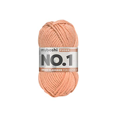 myboshi No.1 Wolle zum Häkeln und Stricken, Schnellstrickgarn, langlebige Mützenwolle, Strickwolle, Häkelwolle, mulesing-frei, 50g, Ll 55m Rosa (Puder) 1 Knäuel von myboshi