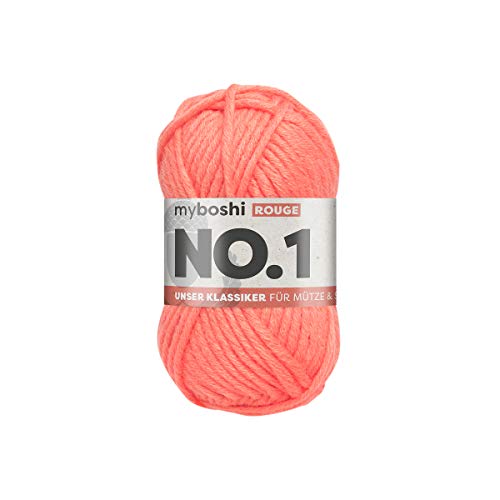 myboshi No.1 Wolle zum Häkeln und Stricken, Schnellstrickgarn, langlebige Mützenwolle, Strickwolle, Häkelwolle, mulesing-frei, 50g, Ll 55m Rosa (Rouge) 1 Knäuel von myboshi